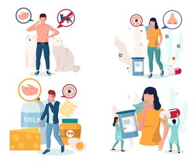 Allergy types and symptoms set, vector isolated illustration