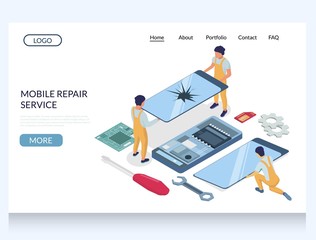 Mobile repair service vector website landing page design template