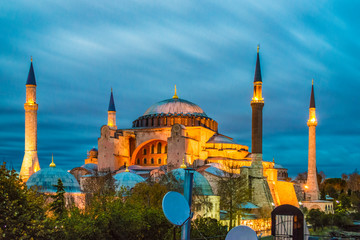 Hagia Sophia exterior, taken at a cloudy sunset; long exposure.