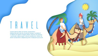 Travel web banner, website landing page vector template