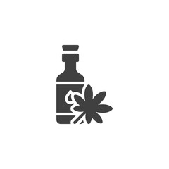 Hemp oil bottle vector icon. filled flat sign for mobile concept and web design. Cannabis oil with marijuana leaf glyph icon. Symbol, logo illustration. Vector graphics