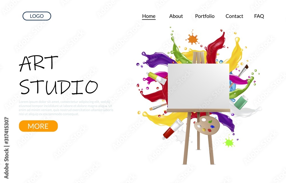 Wall mural art studio vector website landing page design template