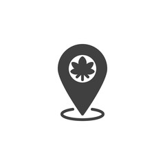 Cannabis store location pin vector icon. filled flat sign for mobile concept and web design. Marijuana shop map pointer glyph icon. Symbol, logo illustration. Vector graphics