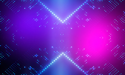 Ultraviolet abstract light. Diode tape, light line. Violet and pink gradient. Modern background, neon light. Empty stage, spotlights, neon. Abstract light.