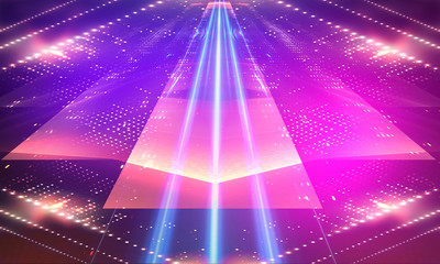 Obraz premium Ultraviolet abstract light. Diode tape, light line. Violet and pink gradient. Modern background, neon light. Empty stage, spotlights, neon. Abstract light.