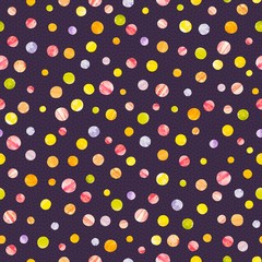 Confetti. Polka dot background painted by watercolor. Handmade watercolor handpainted paper collage. Easter paper art and craft style. Cut paper. Applique. Seamless pattern. Vintage