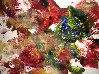 Abstract colorful background painted with watercolor paint in grunge technique on watercolor paper