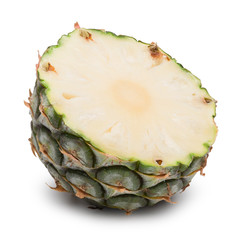 Raw pineapple cut in half isolated on white with clipping path.
