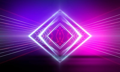 Ultraviolet abstract light. Diode tape, light line. Violet and pink gradient. Modern background, neon light. Empty stage, spotlights, neon. Abstract light.