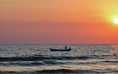 Colorful of sunset on sea scape background