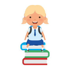 cute little student blond girl seated in books