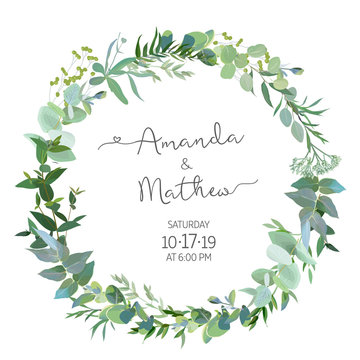 Greenery selection vector design round invitation frame