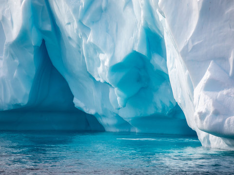 Closeup details of iceberg floating in the cold water of Antarctica