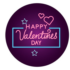 happy valentines day lettering with hearts and stars