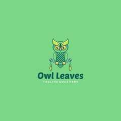 Vector Logo Illustration Owl Leaves Cute Cartoon