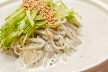Korean soy milk soup noodle 
