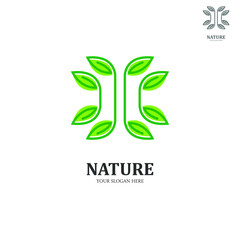 natural logo with a leaf icon design. symbol of the art line. white background natural green logo for plantations, farmers, company products and graphic design. modern template