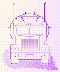 Sketch of the truck with tank in school copybook 