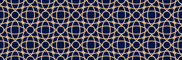 Seamless pattern in arabic style. Golden blue background