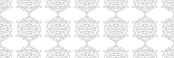 Gray and white seamless pattern. Geometric print in oriental indian style