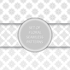 Gray and white floral seamless backgrounds. Compilation of patterns