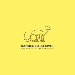 Vector Logo Illustration Banded Palm Civet Sitting Line Art