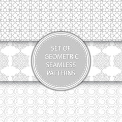 Compilation of seamless patterns. Oriental ethnic gray prints on white background