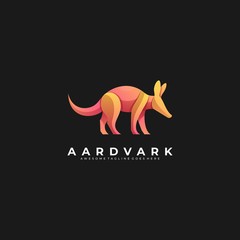 Vector Logo Illustration Aardvark Walking Gradient Colorful