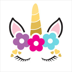 Happy unicorn face vector. Hand drawn style. Birthday decoration theme illustration. - 317423761