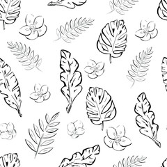 Botanical , fashion vector seamless pattern on white background . Concept for print, web design, cards , wrapping paper