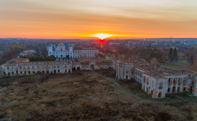 Fototapeta premium Dawn from a height in the city of Izyaslav..