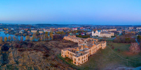 Fototapeta premium Sunset from a height in the city of Izyaslav..