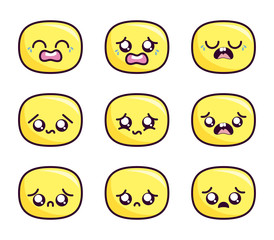 Kawaii cartoon face icon set inside ovals vector design