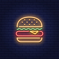 Neon Burger Food Icon Logo - obrazy, fototapety, plakaty
