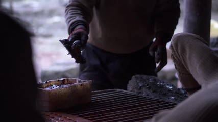 Indian labor/ Indian worker titles making process for titles flooring. . Construction work by labor & hard work.