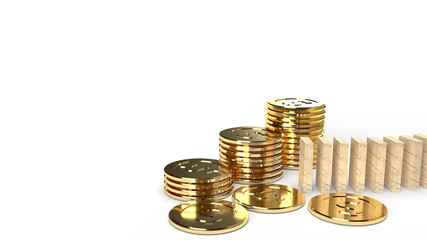 wood domino and gold coin 3d rendering abstract image for business content..