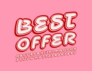 Vector promo logo Best Offer. Bright Stylish  Font. Handwritten Alphabet Letters and Numbers