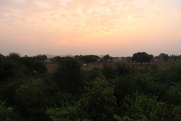 Autumn mountains at sunrise in India