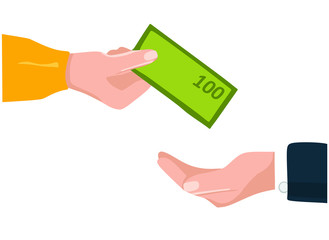 Paying bill concept. Hand and money illustration. Vector illustration in flat design. hand holds money