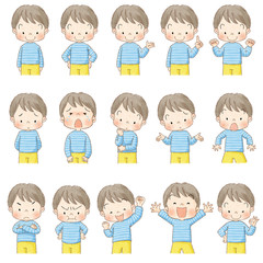 男の子　上半身ポーズセット　表情ポーズバリエーション（茶線）