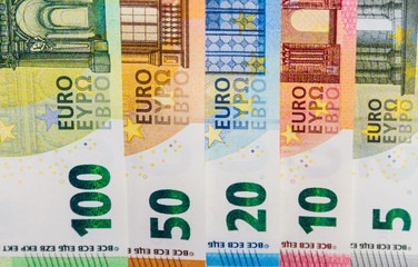 Euro bills or banknotes.  Euro currency