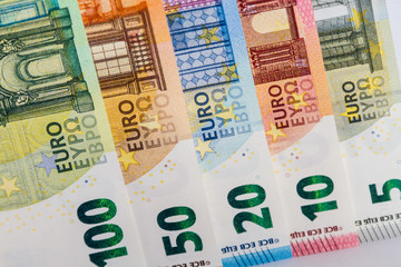 Euro bills or banknotes.  Euro currency