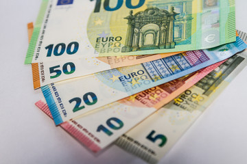 Euro bills or banknotes.  Euro currency