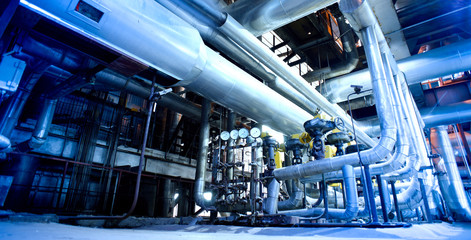 Industrial Steel pipelines, valves, cables and walkways