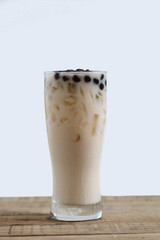 Isolated Taiwan iced milke tea and bubble boba in the glass, clipping path in picture 