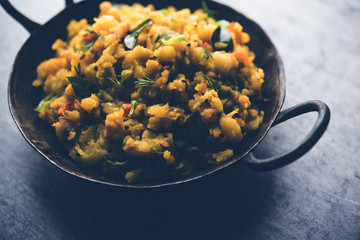 Aloo ka bharta,  sabzi is a tasty dish from India  made using spiced mashed potato prepared especially in northern parts of India