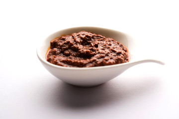 Homemade Tandoori Paste or Marinade mixture, in a bowl. used for grilled chicken or Paneer or vegetable. selective focus
