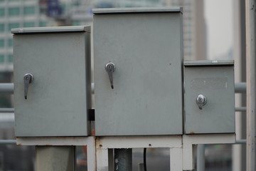 Electrical cabinets outside the city center building