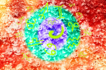 Red salt cave and yellow astrology symbols