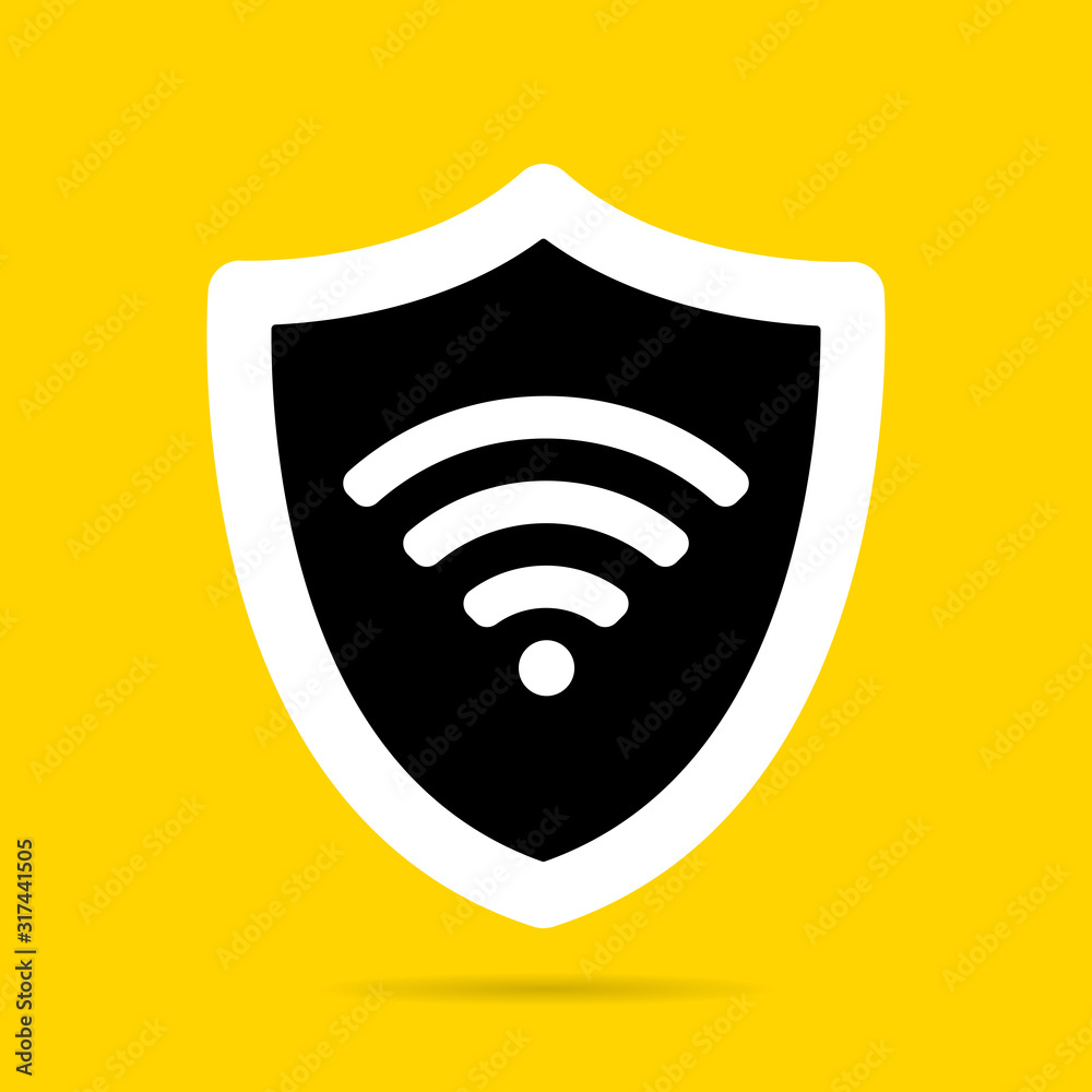 Wall mural wireless shield wifi icon sign flat design vector illustration. wifi internet signal symbols in the 